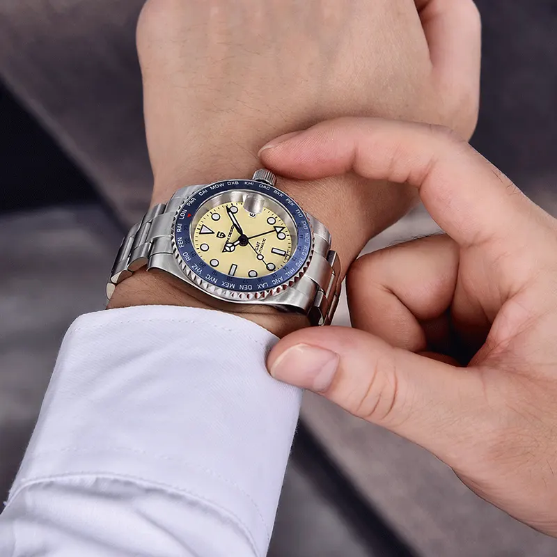 Pagani Design PD-1758 GMT Automatic Cream Dial Silver-tone Men's Watch
